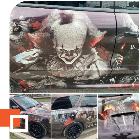 Custom Pennywise clown vehicle wrap